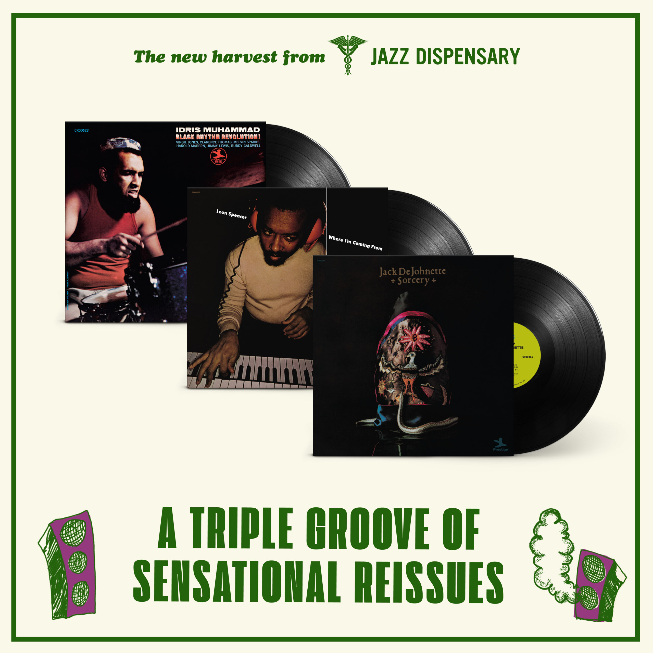 Featured image for “A TRIPLE GROOVE OF TOP SHELF REISSUES FROM IDRIS MUHAMMAD, JACK DeJOHNETTE, AND LEON SPENCER”